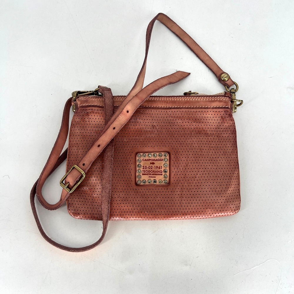 Campomaggi Crossbody Pink  Italian Leather Studded Simple‎ Classic